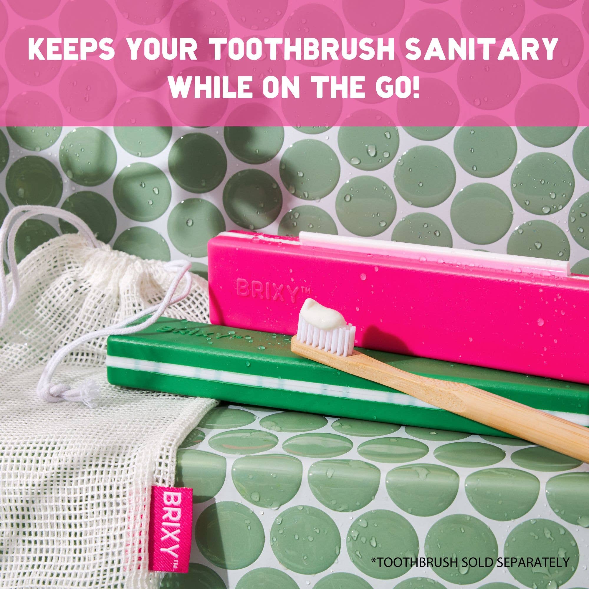 BRIXY - Wholesale Toothbrush Holder - Silicone Toothbrush Travel Containers - Pink, Green3