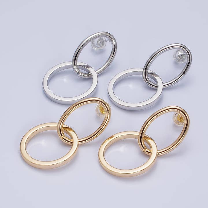 Gold Filled Geometric Open Oval Round Double Drop Earrings for wholesale by Aim Eternal