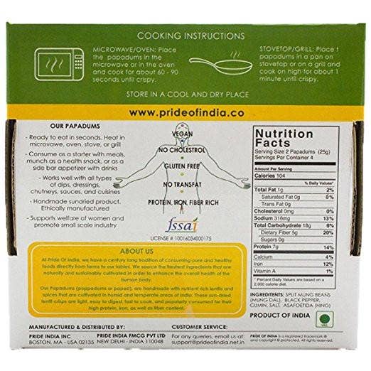 PRIDE INDIA BRANDS - Wholesale Crackers - Plain Mung Bean Papadum Lentil Crisp1