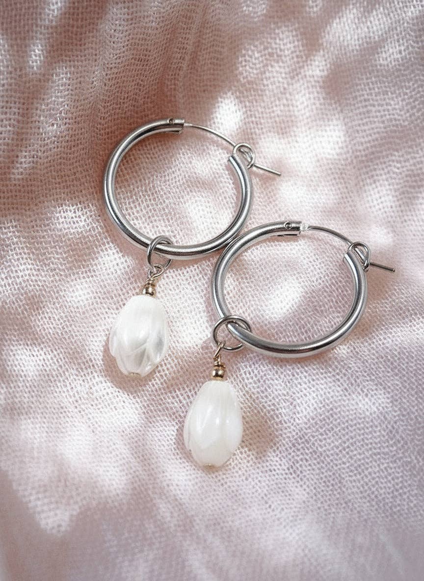 Ke Aloha Jewelry – wholesale Hoop earrings – Sterling Silver Latch Pikake Hoop Earrings - Healani2