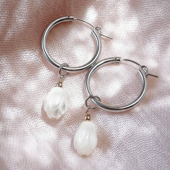 Ke Aloha Jewelry - Vente Créoles - Boucles d'oreilles créoles en argent sterling avec fermoir Pikake - Healani2