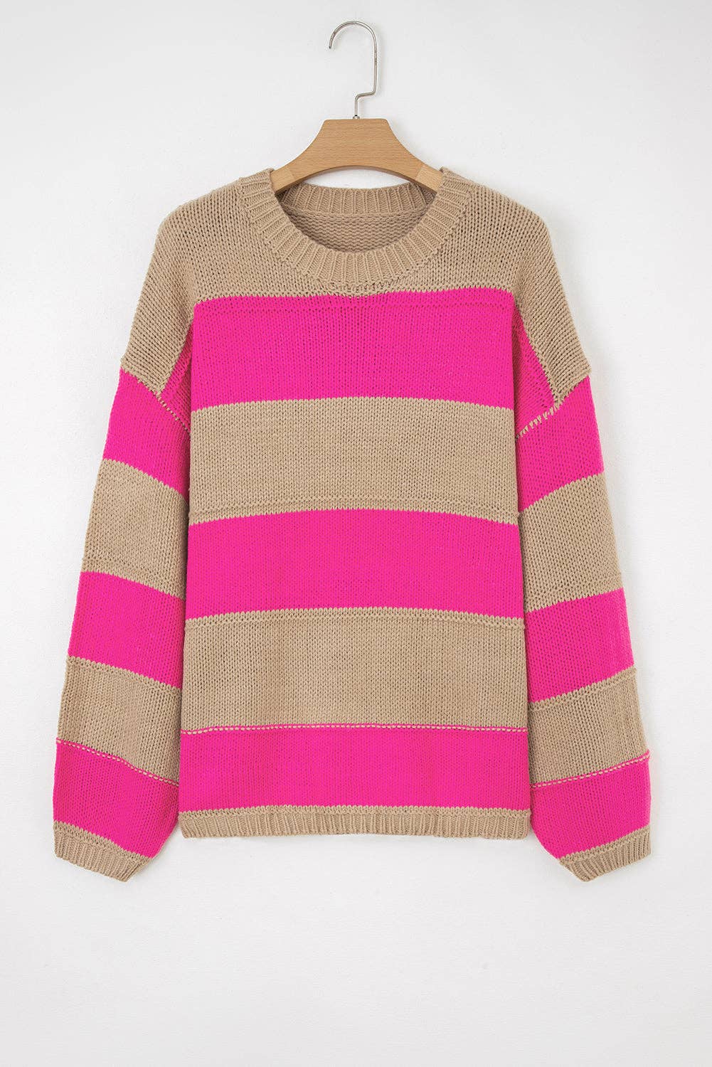 PRETTY BASH - Wholesale Knit Sweater - Women's - Plus Size Stripe Colorblock Drop Shoulder Sweater9