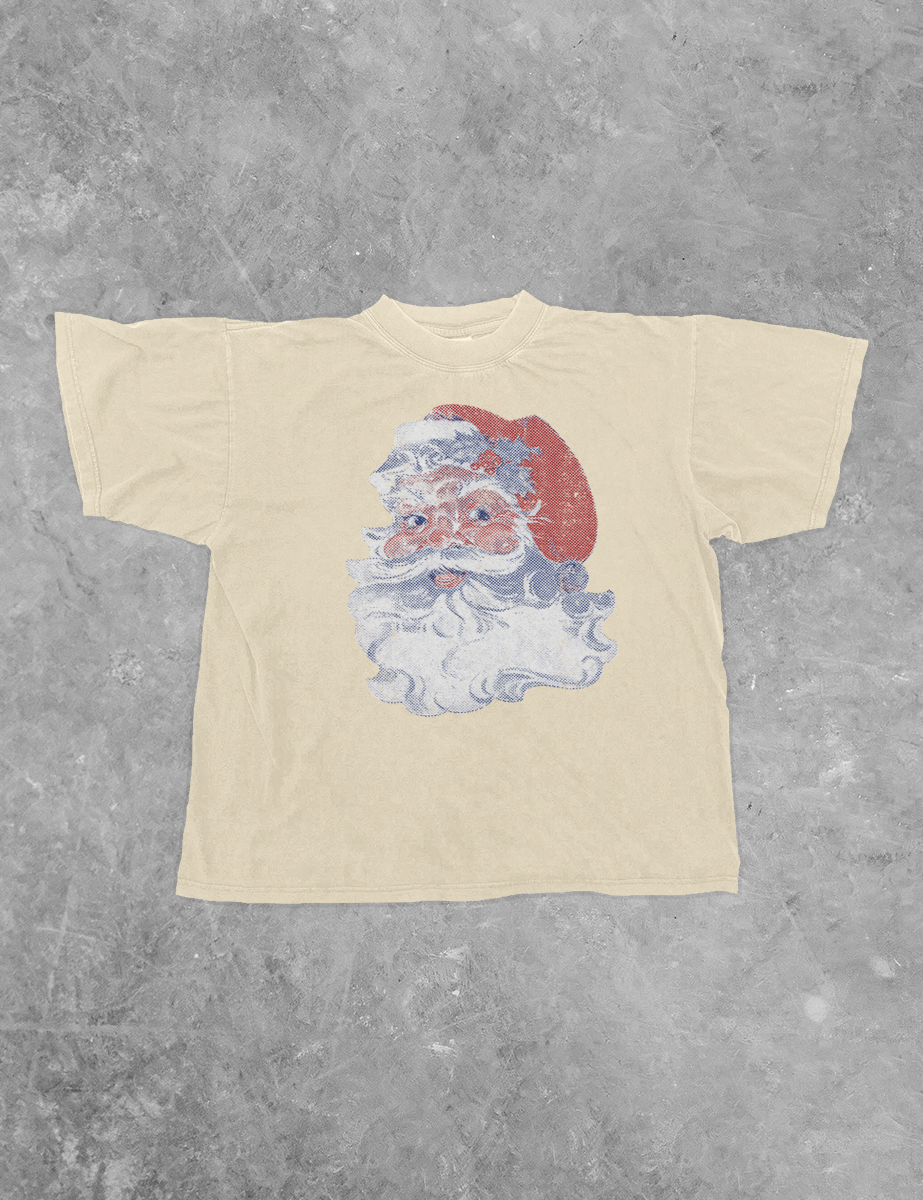 The Clandestine Underground – wholesale T-shirts med screentryck – Unisex – Vintage Santa, julig boxy bomulls-T-shirt0