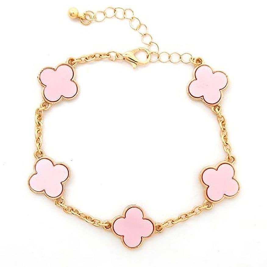 Diacly - Wholesale Charm/Dangle Bracelet - Acetate Marble Effect Clover Chain Station Bracelet0