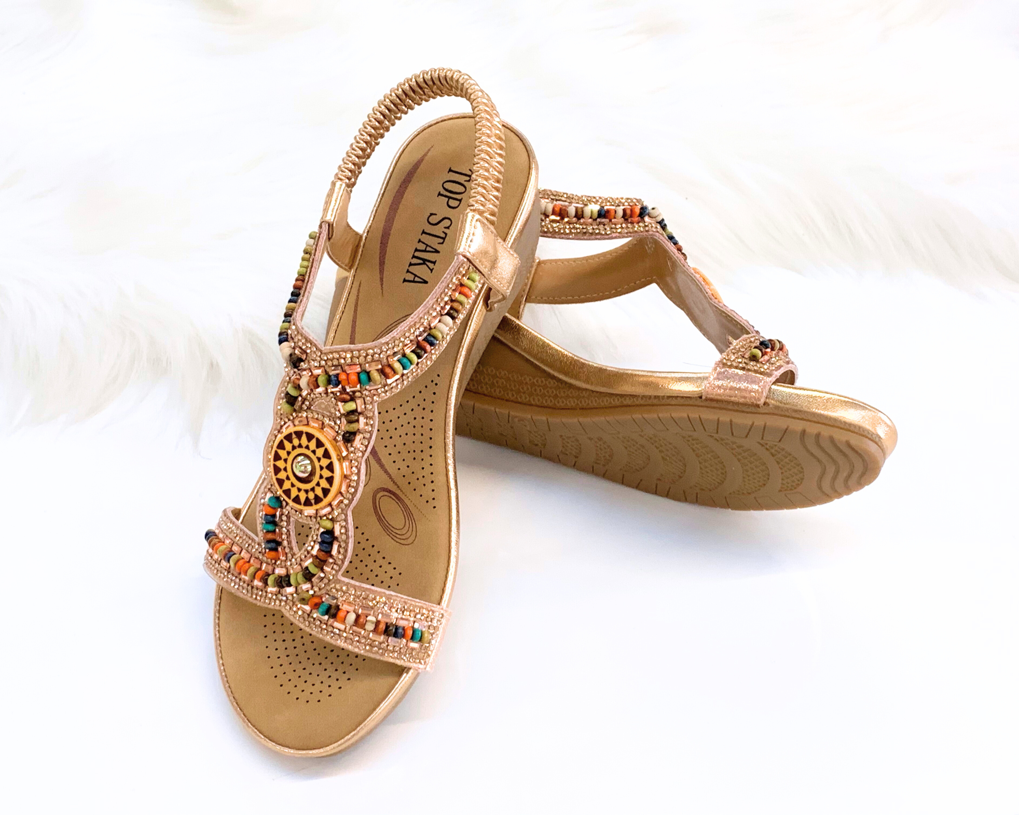 Top Staka – Großhandel Sandalen – Damen – Top Staka Damen Sandalen mit Perlen, elastisch, Slingback, flach0