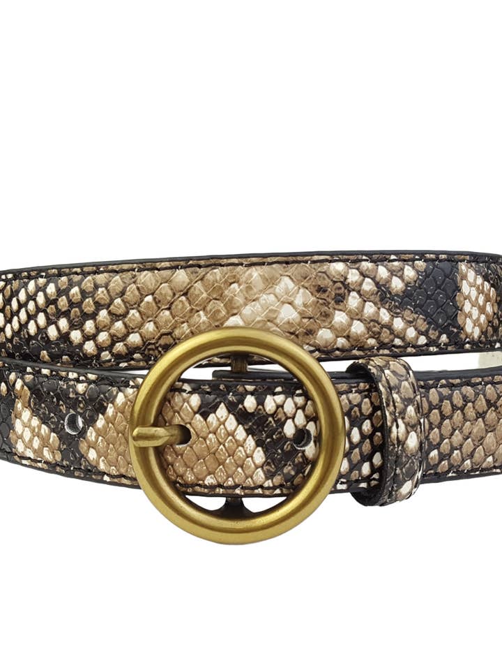 Ceinture imprimée serpent de 1" de largeur avec boucle ronde pour la vente par Axesoria West