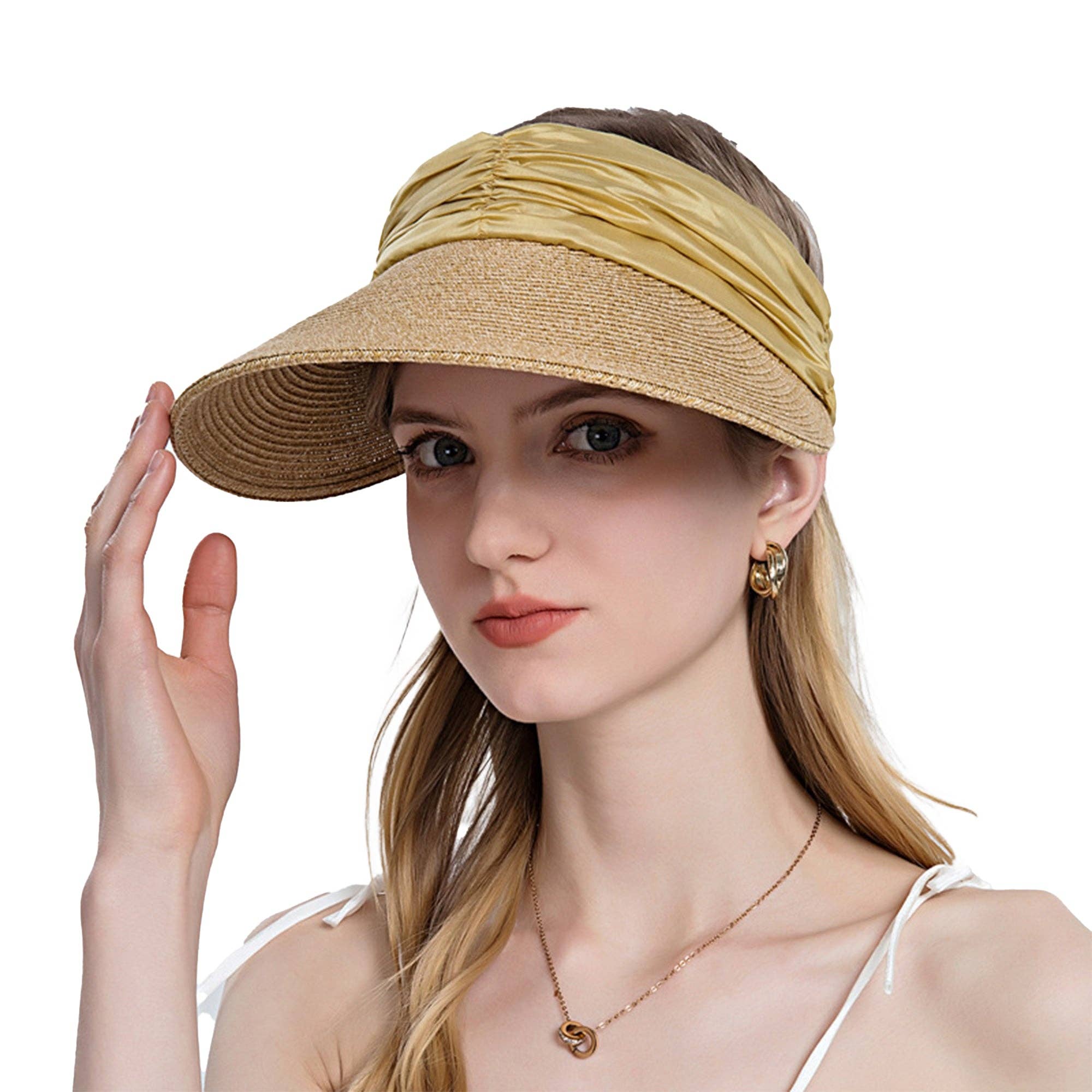 AK Brand – wholesale Visor – Women's – Straw Sun Visor Wide Brim Adjustable Band Lightweight Hat0