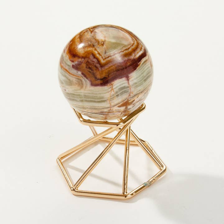 Luna Norte - Wholesale Spiritual Stone/Crystal - Banded Calcite Sphere Curio with Stand1