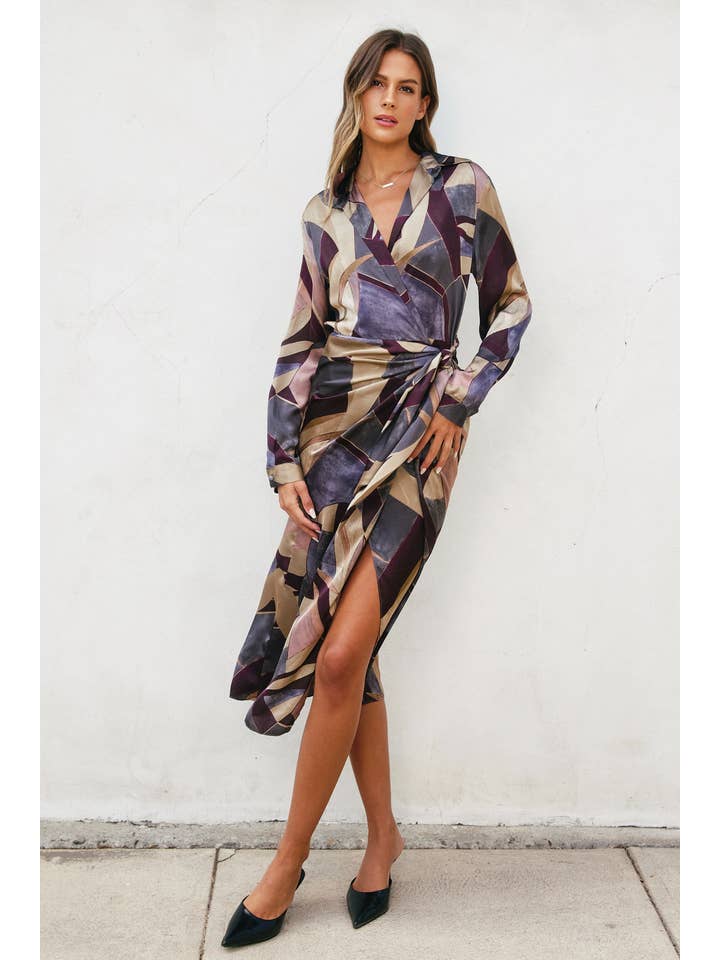 UMBER MOSAIC Notable Sensation Midi Shirt Wrap Dress for wholesale on Faire
