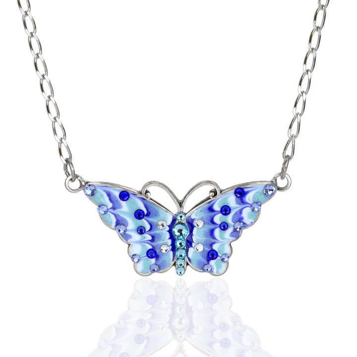 Turquoise Blue and White Enamel Crystal Butterfly Necklace Turquoise Blue and White Enamel Crystal Butterfly Necklace