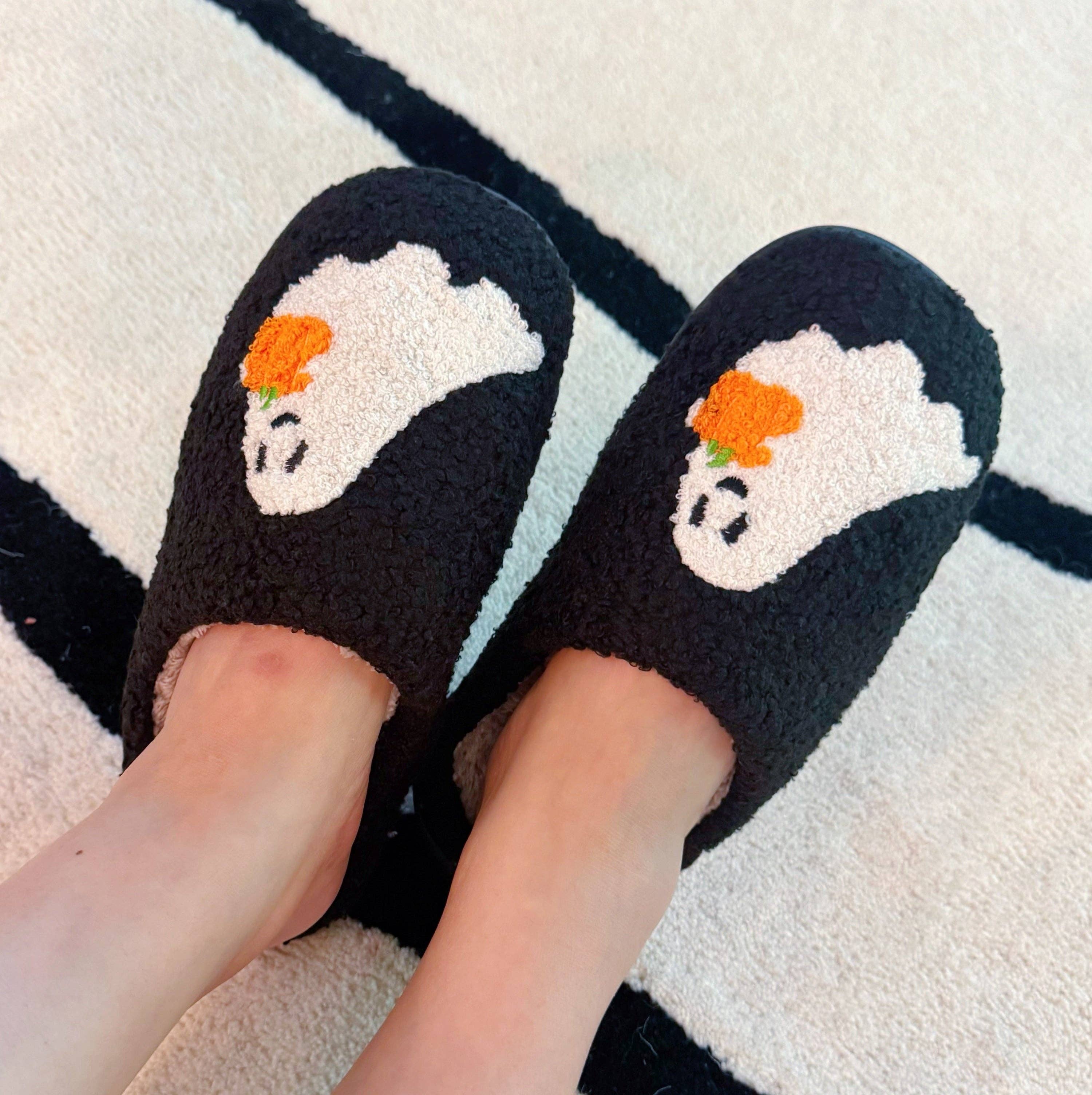 Ellison+Young - Wholesale Slippers - Women's - Spooky Ghost Cozy Slippers – Soft Black Slippers with Cute Ghost and Pumpkin Embroidery1