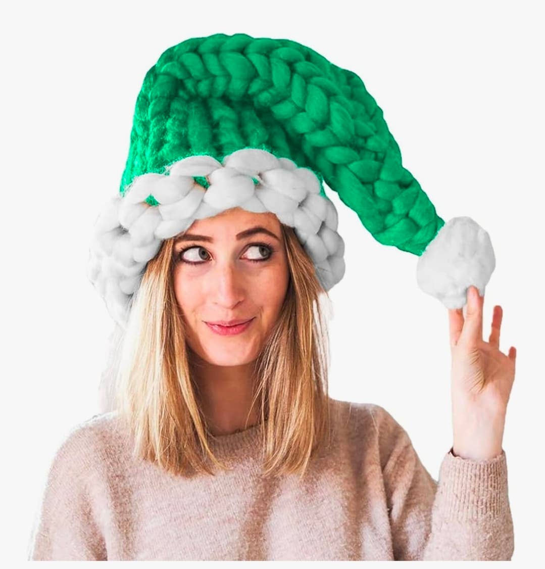 Happy Dream Gifts - Venta al por mayor Accesorio para sombrero - Mujer - Gorro Navideño de Punto Grueso estilo Santa Claus, Beanie Holgado de Lana0