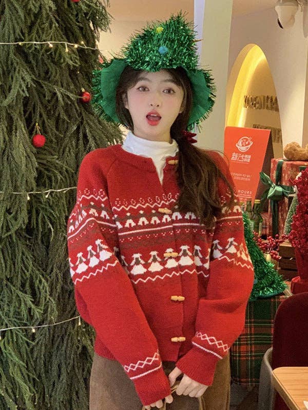 Marayn - Wholesale Cardigan - Women's - Cozy Fair Isle Horn Button Knit Cardigan Sweater0