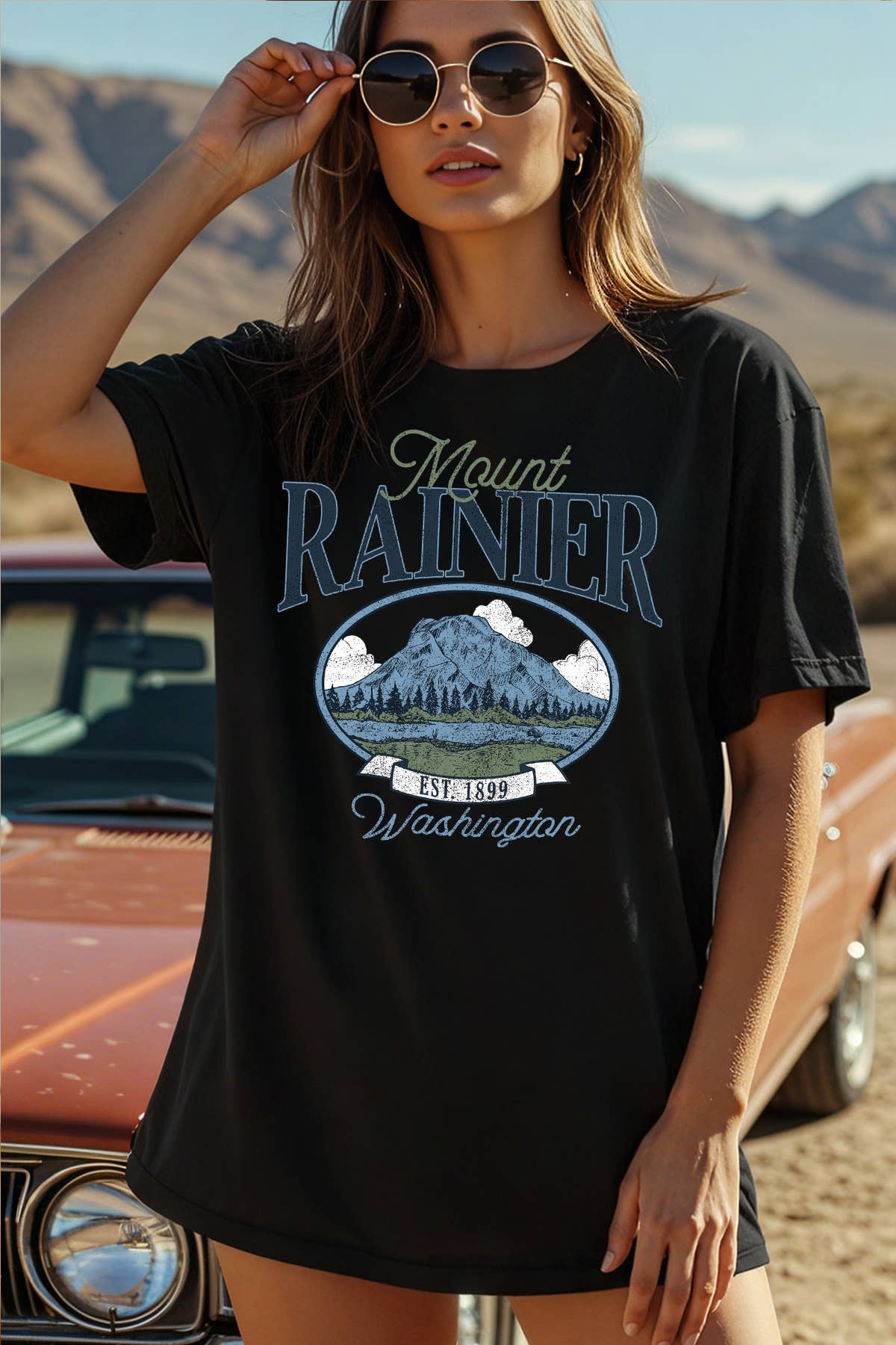 BouTeeQue Closet - Wholesale Screen Printed T-Shirt - Women's - BT2592-T Women Mount Rainier Graphic Print Short Sleeve Top0