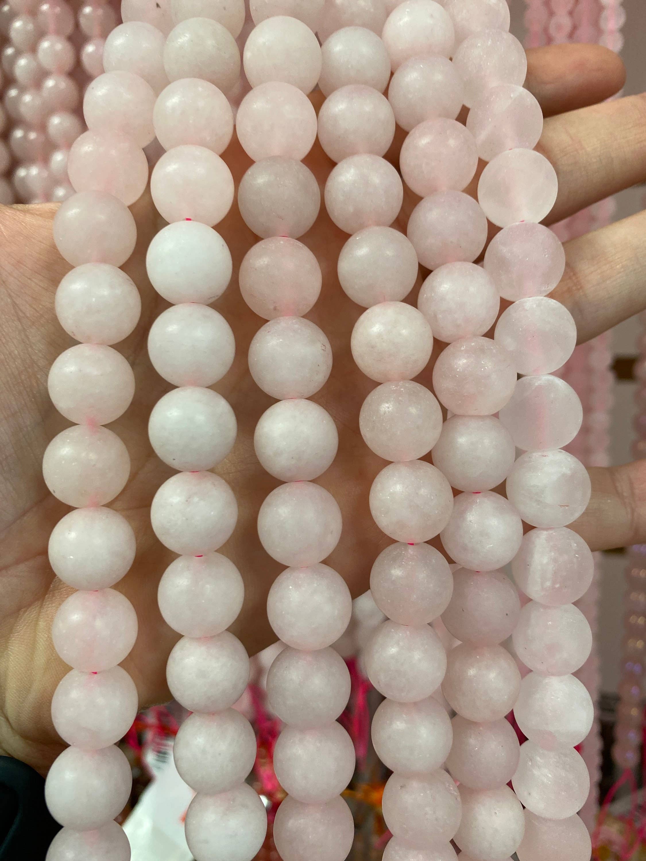 The Bead Bazaar - Vente Perle - Perles en quartz rose mat, perles en pierres précieuses naturelles, outil de guérison2