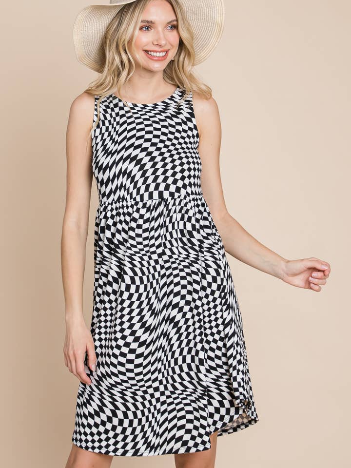 ETK-8775 Checkered Dress for wholesale by Emerald Collection