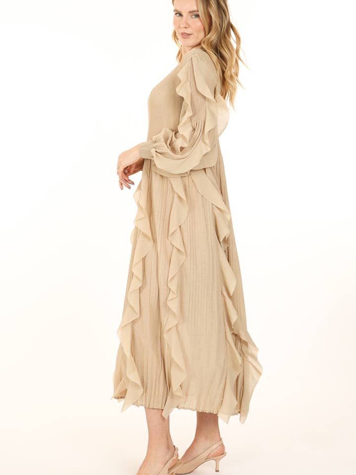 Vestido Maxi Plissado com Detalhes com Plissados PC3687 por atacado de Beulah Style