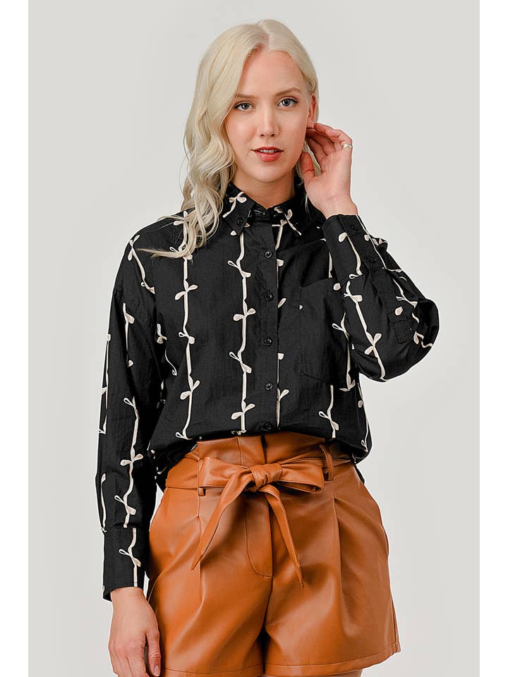 GeeGee x Lovelo - Wholesale Button Down Shirt - Women's - Ribbon Stripe Pattern Button-Up Shirt, OT5091816