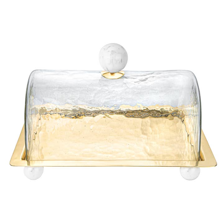 CLASSIC TOUCH DECOR INC. - Wholesale Cake Stand - Rectangle Cake Dome Gold with Ball Knob - 10.2"L10