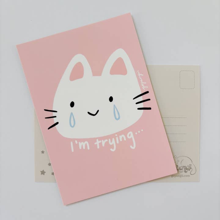 Trying Cat Mini Print / Postcard for wholesale by goyangii