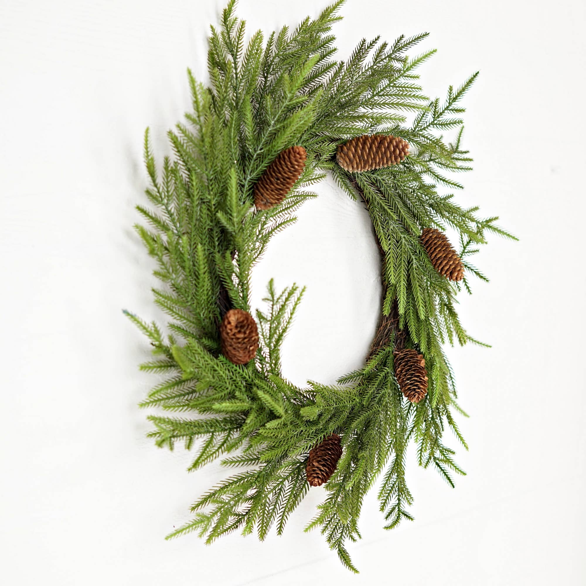 Holiday Depot Inc. - Wholesale Wreath - 510070- 24in(12)Twig Wreath-Evergreen Norfolk Pine w.Long Pi2