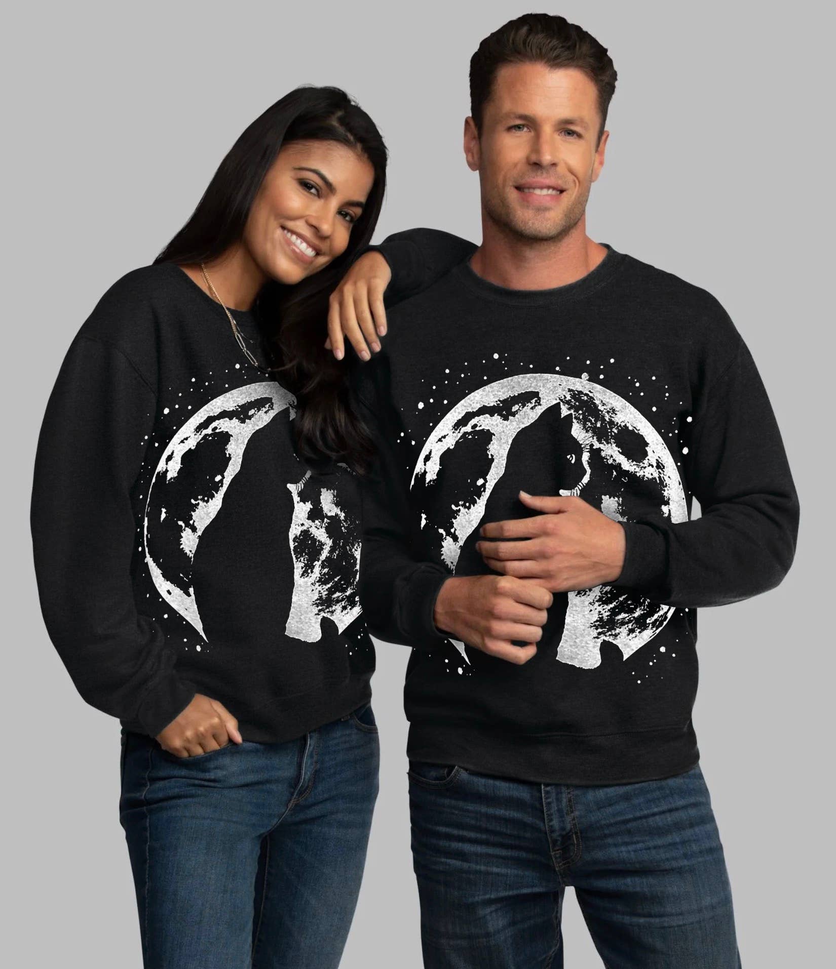 Mad Love Shop - Wholesale Graphic Sweatshirt - Women's - Unisex Lightweight Black Sweatshirt with Cat Moon Print1