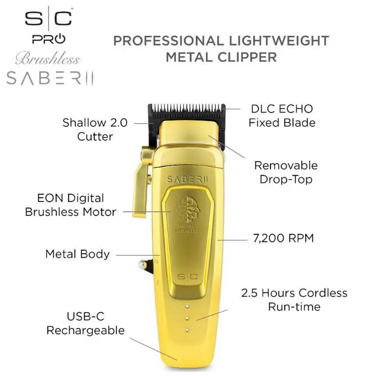 Salon Equipment Pros - Wholesale Clippers - Men's - StyleCraft Pro Saber 2.0 Metal Cordless Clipper Gold SC617M5