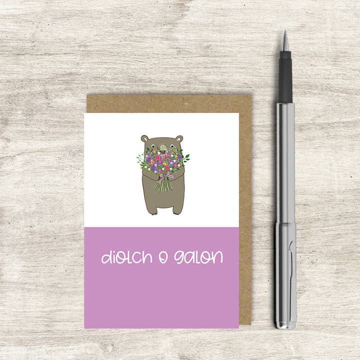 Dandelion Stationery - Vente Cartes de remerciements - Diolch O Galon (Merci du fond du cœur) - Carte de vœux galloise
