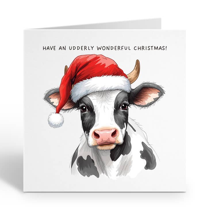 Carte de Noël drôle - Jeu de mots sur les vaches pour la vente par Smirk & Scribble