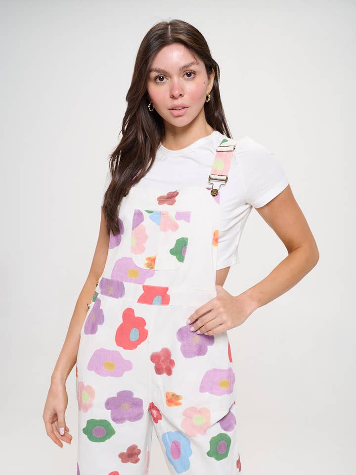 SM WARDROBE – wholesale Overaller - Dam – WATERCOLORF BLOMMIGT TRYCK VITA OVERALLER