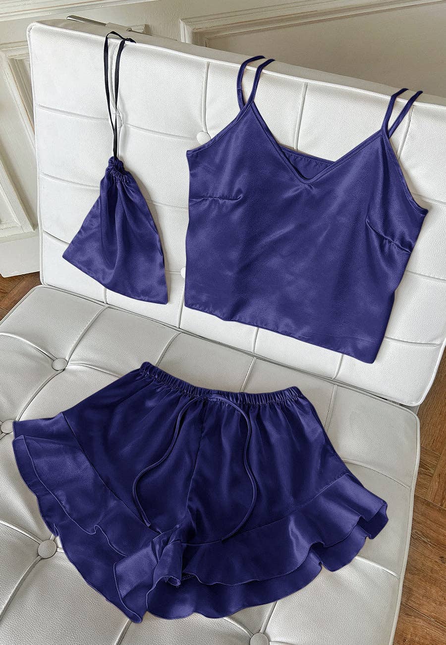 Anna Kaci Wholesale - Wholesale Lounge Set - Women's - Satin Tank and Ruffle Hem Shorts19