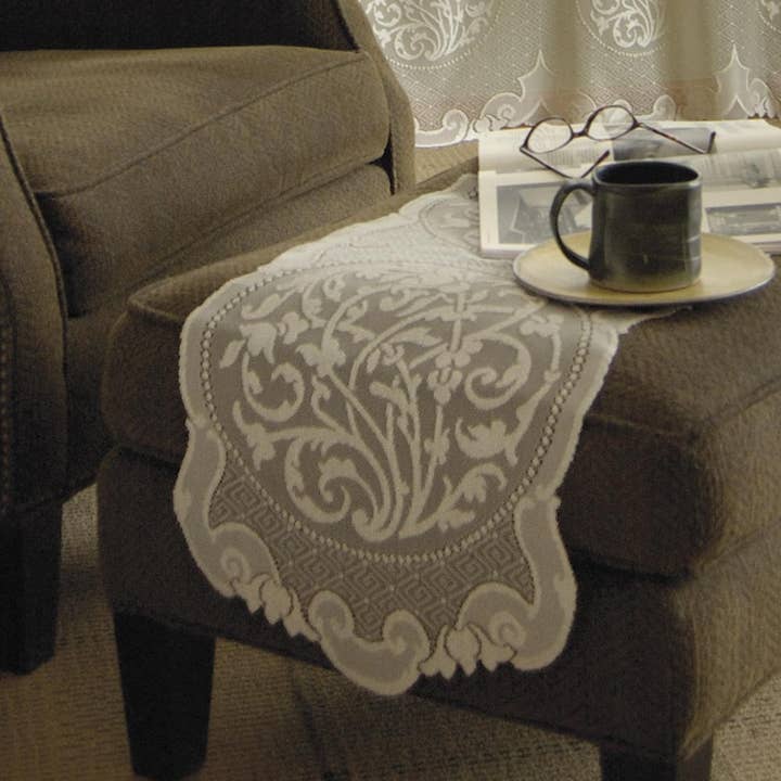 Rondeau 14x47 Café Lace Table Runner for wholesale by Heritage Lace