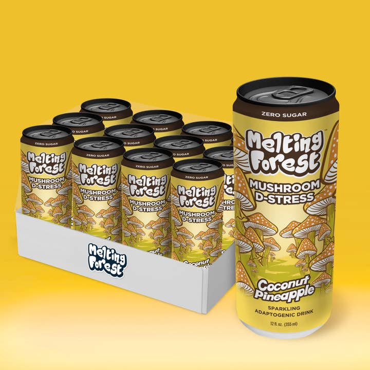 Melting Forest – wholesale Sparkling water – Mushroom Drink | Stress Relief | Coconut Pineapple | 12-pk