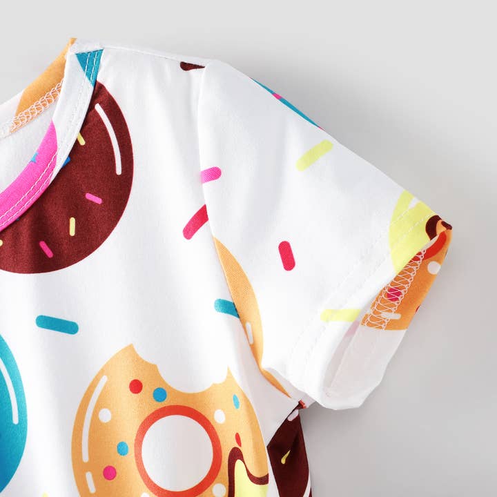 PatPat - Wholesale Dress - Kids - Toddler Girl Food Donut Print Short-sleeve Dress