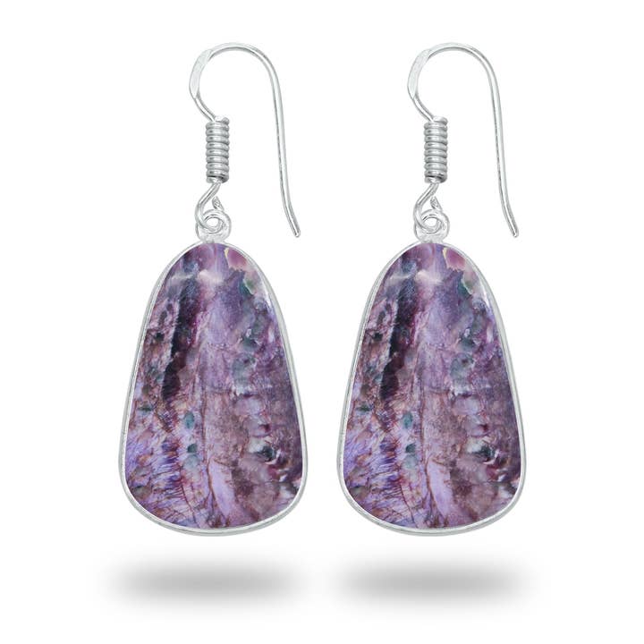 Handmade Jewels - Wholesale Dangle Earrings - Charoite Earrings โ Silver-Plated Bezel, Handmade Design | Made to Order8
