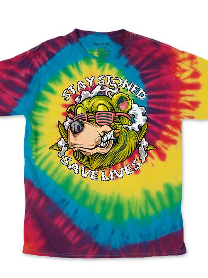 StonerDays Apparel - Wholesale Screen Printed T-Shirt - Unisex - Stay Stoned Save Lives Rainbow Tie Dye Tee0