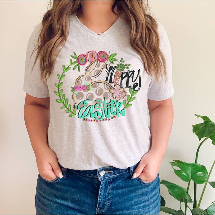 Happy Easter Bunny Wreath Tee for wholesale by Painted Skies