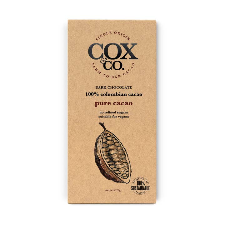 Single Origin Pure Cacao 100% Dark Chocolate - 70g for wholesale by Cox&Co