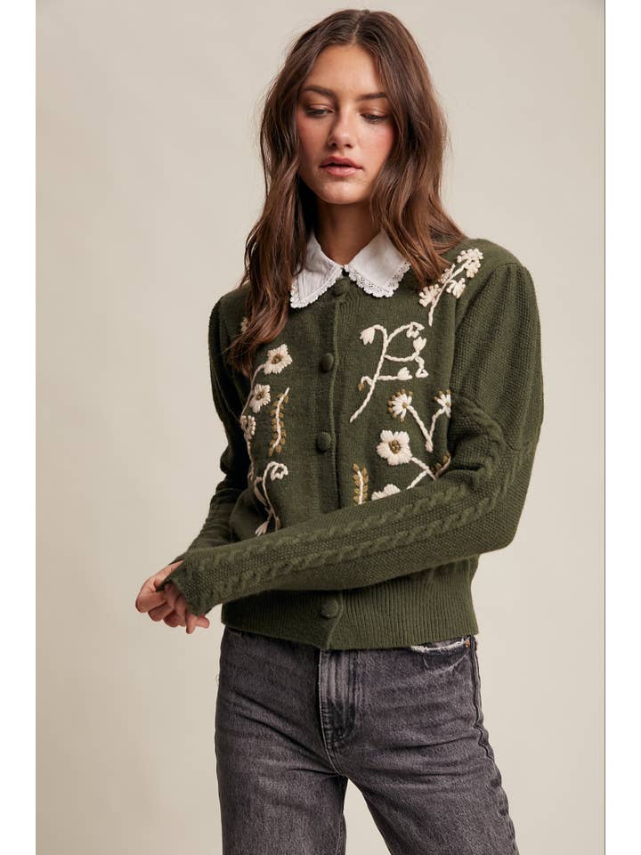 Listicle - Wholesale Cardigan – Women’s - Floral Embroidered Puff Sleeve Cardigan15