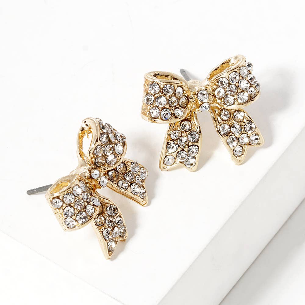Sensibling Corp. - Wholesale Stud/Post Earrings - Crystal Rhinestone Pave Bow Stud Earrings
3