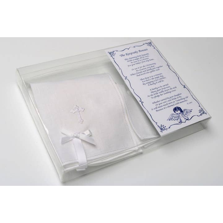 Gorro de bebé de recuerdo de lino con cruz para venta al por mayor de Simply Charming