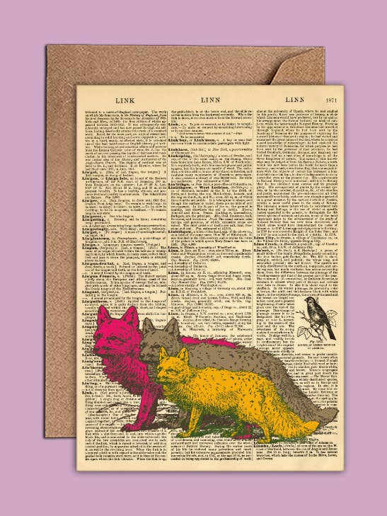 Vintage Foxes Card Dictionary Art card - WAC21502 for wholesale by We Act Company