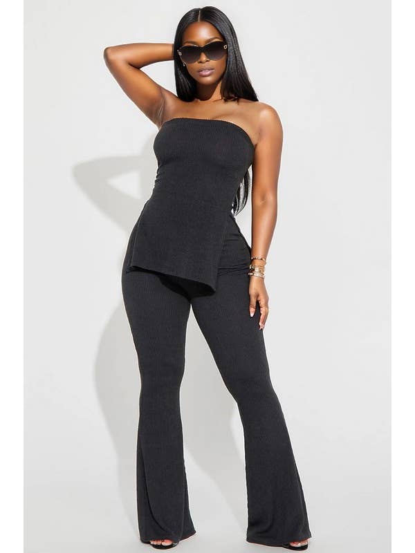5besties inc - Wholesale Top & Pant Set (NOT Loungewear) - Women's - Rib Knit Tube Top and Flare Pants Set