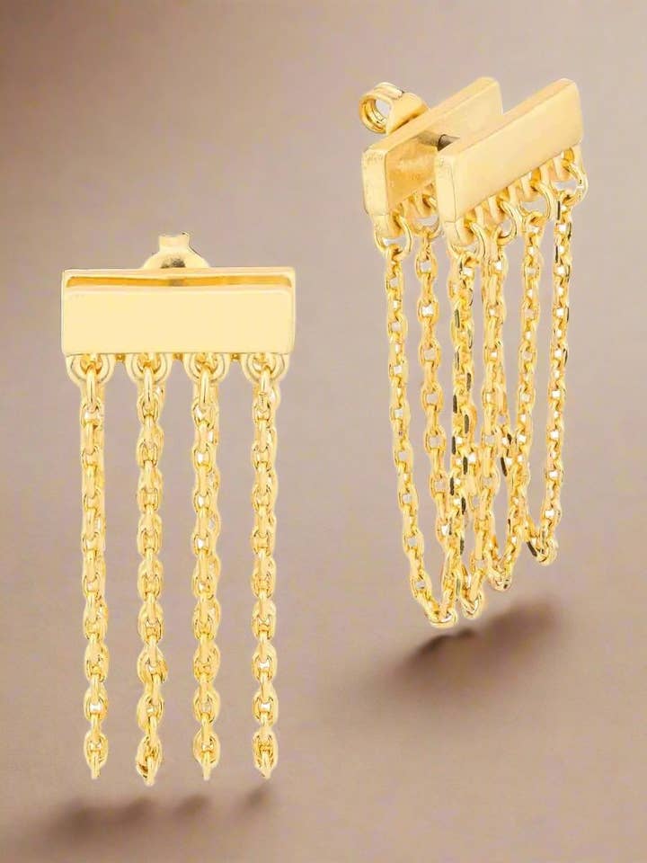 Front and Back Drop Chain Tassel Post Back Earrings for wholesale by My Girl in LA