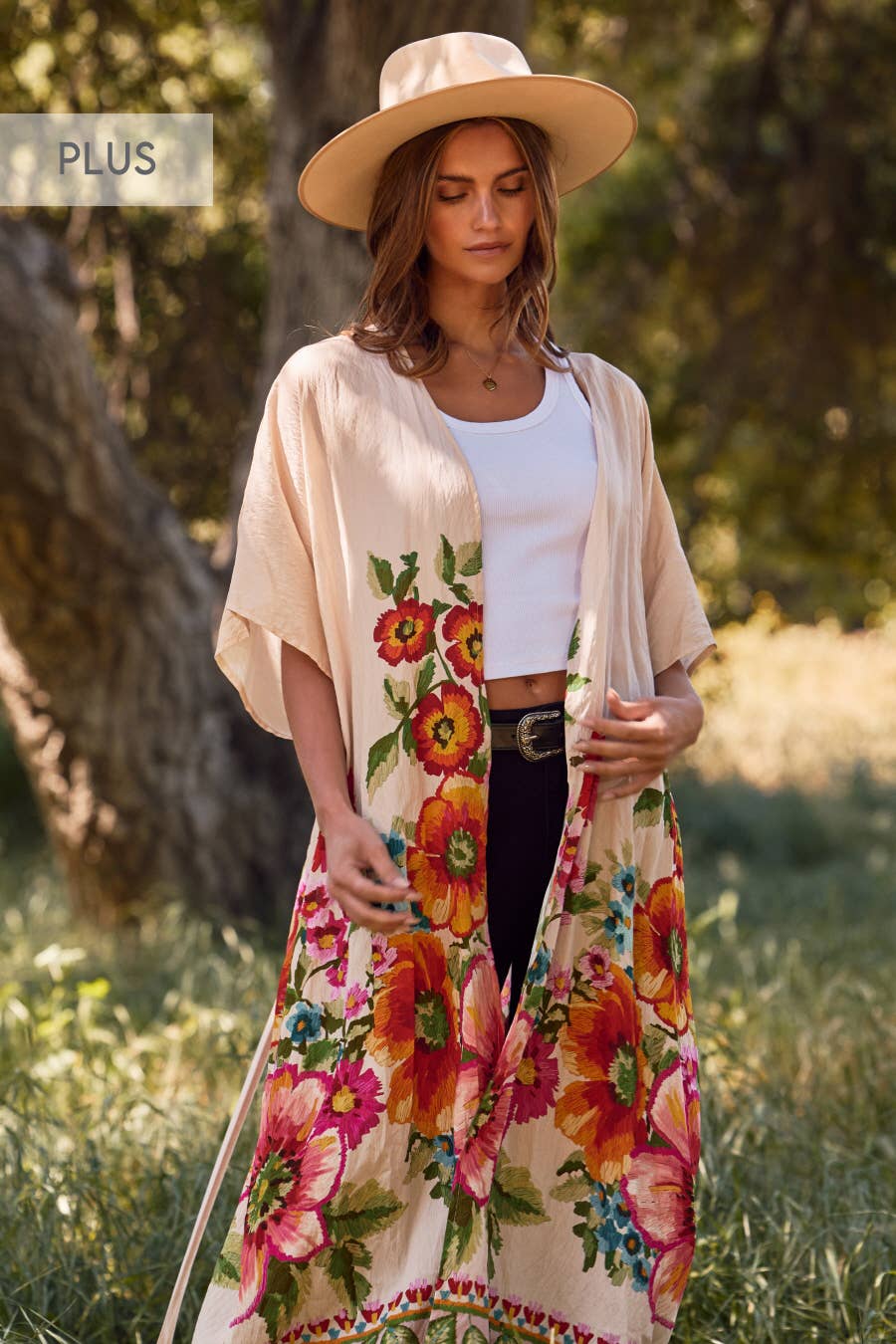 Oddi - Vente Kimono – femme - Kimono Duster Imprimé à Bordure Florale Géante Plus5