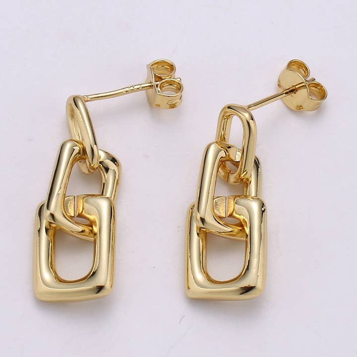 Aim Eternal - Vente Clous d'oreille - 1 paire de délicates breloques à maillons rectangulaires, boucles d'oreilles simples en métal doré, boucles d'oreilles au design moderne, fermeture à motif papillon. Q3410