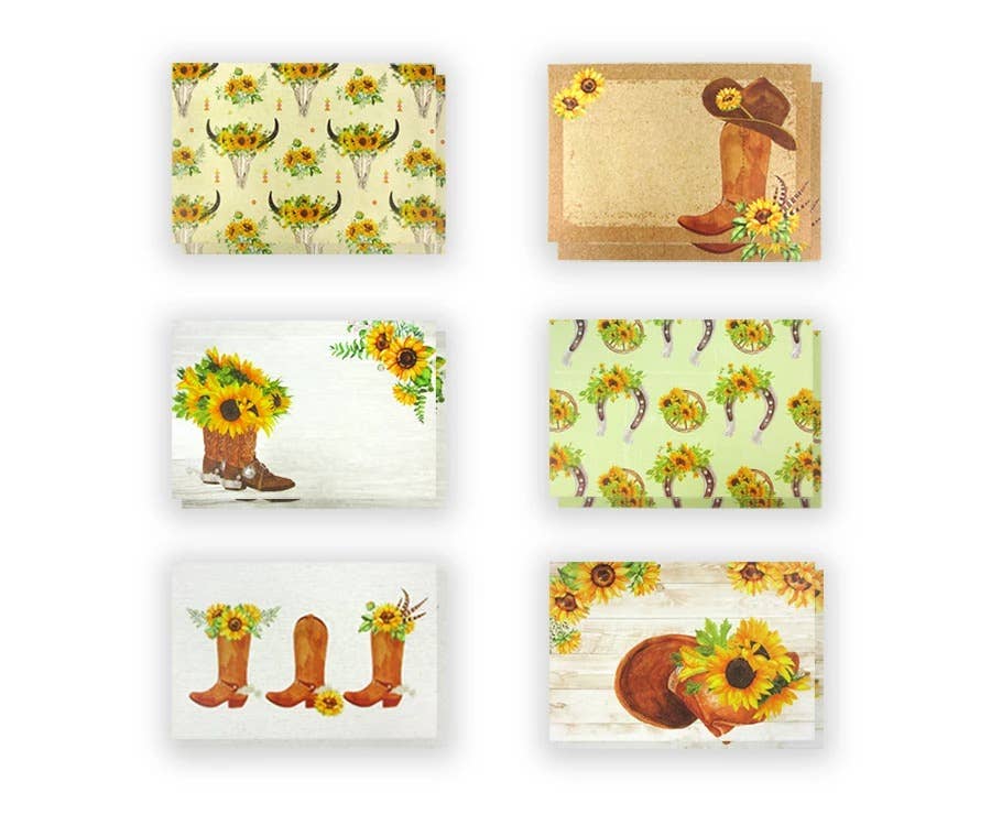 Tiny Mills - Wholesale Everyday Greeting Card - Sunflower Cowboy Western - 36 Pack Assorted Greeting Card1