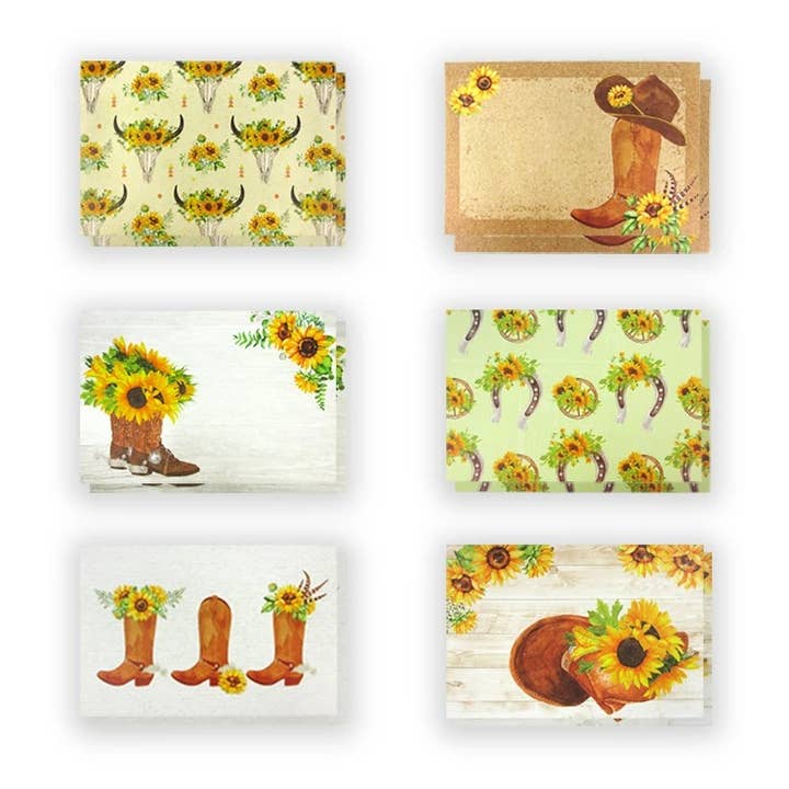 Tiny Mills - Wholesale Everyday Greeting Card - Sunflower Cowboy Western - 36 Pack Assorted Greeting Card1