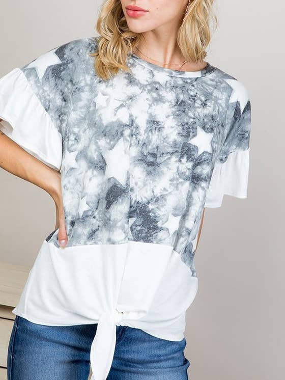 10706SSP512 - PLUS STØRRELSE SLIPS FARVESTOF OG STJERNE FLÆSE SLV TOP for engroshandel hos A.gain