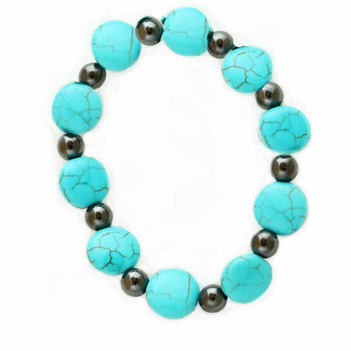Pulsera de óvalos turquesas y hematita magnética negra para venta al por mayor de Magnehealth